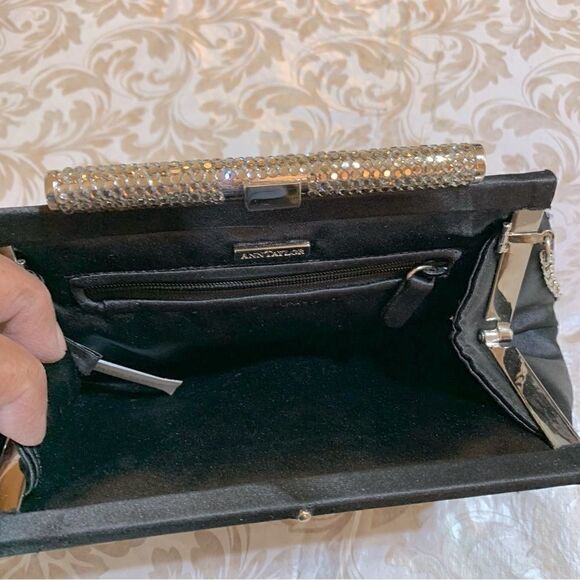 Ann Taylor Black Satin Evening Bag Handbag Chain Strap Sparkle Rhinestones NWOT - Picture 5 of 5